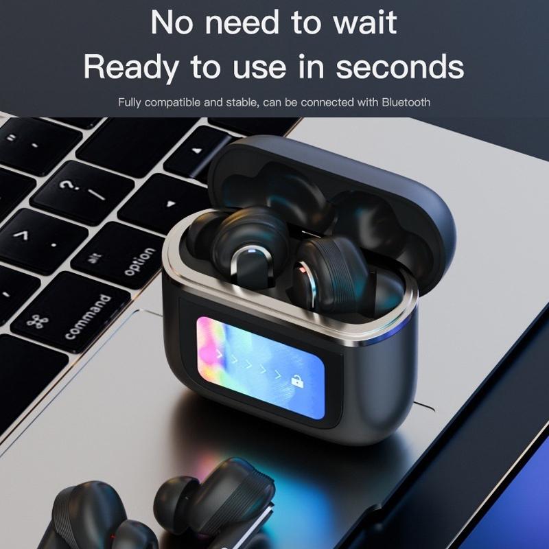 Wireless Anc Bluetooth Earphones with Touch Screen and Active Noise Reduction - Black