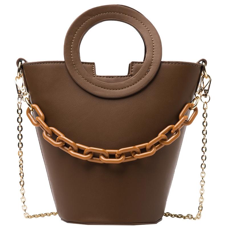 Stylish Round Chain Crossbody Bag For Women - Brown