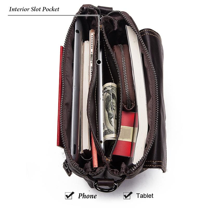 Retro Leather Crossbody Backpack For Men - Yellow Brown