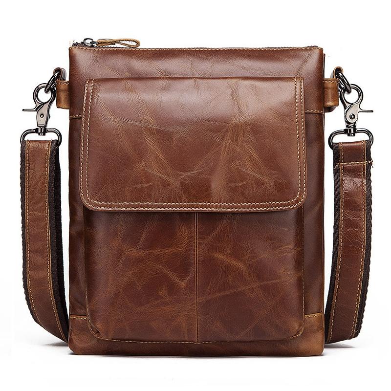 Retro Leather Crossbody Backpack For Men - Yellow Brown