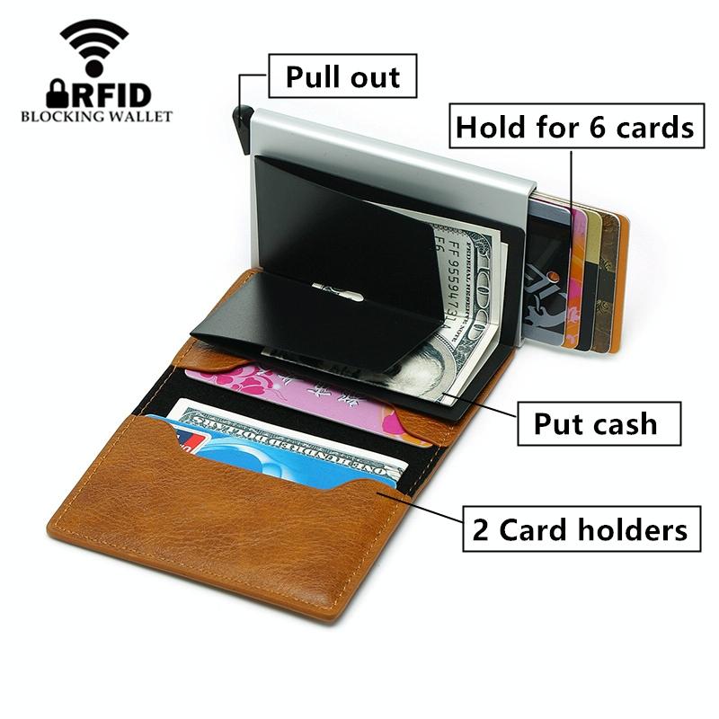 Anti Magnetic Rfid Leather Metal Wallet Universal Fit Black - Blue