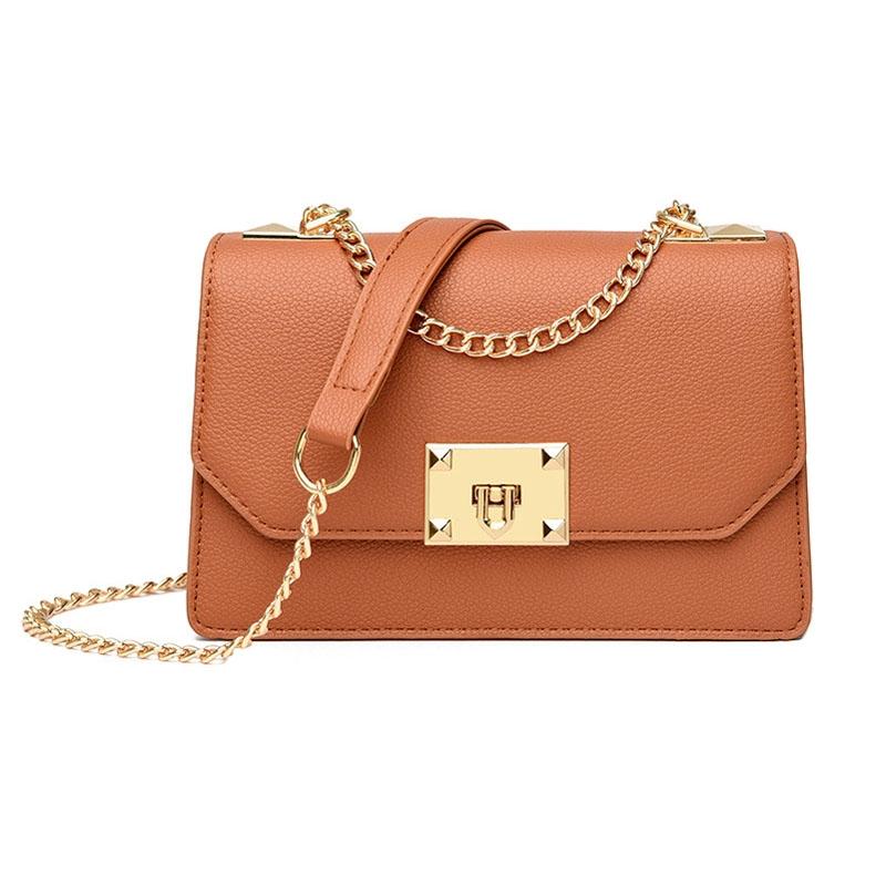 Small Square Flap Lock Crossbody Bag For Women - Brown