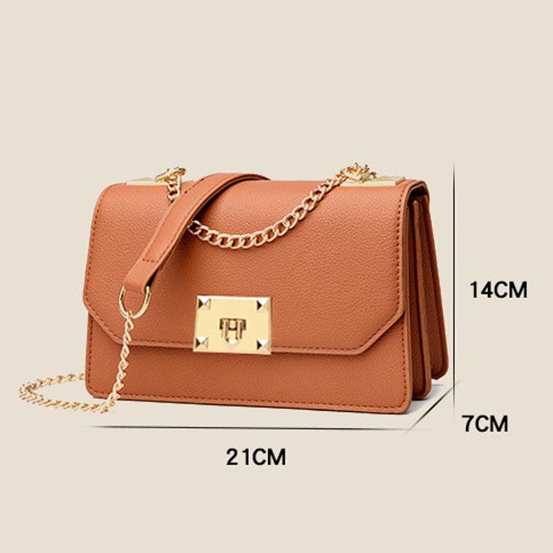 Small Square Flap Lock Crossbody Bag For Women - Brown