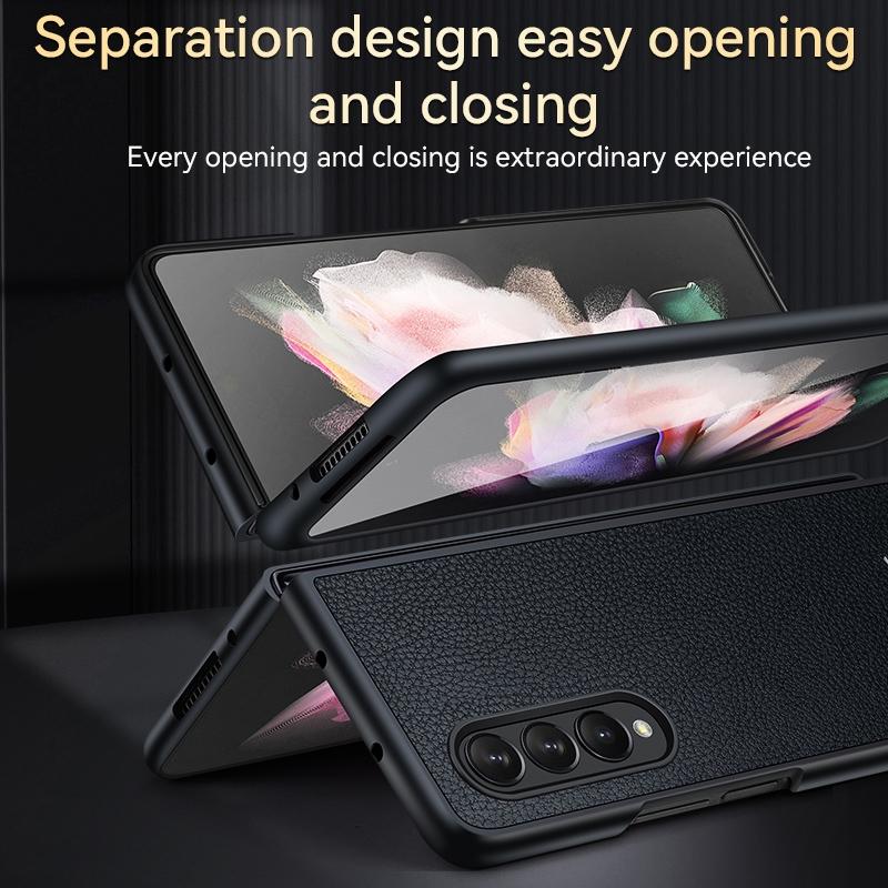 For Samsung Galaxy Z Fold4 5G Handmade Leather Shockproof Tpu Case - Blue