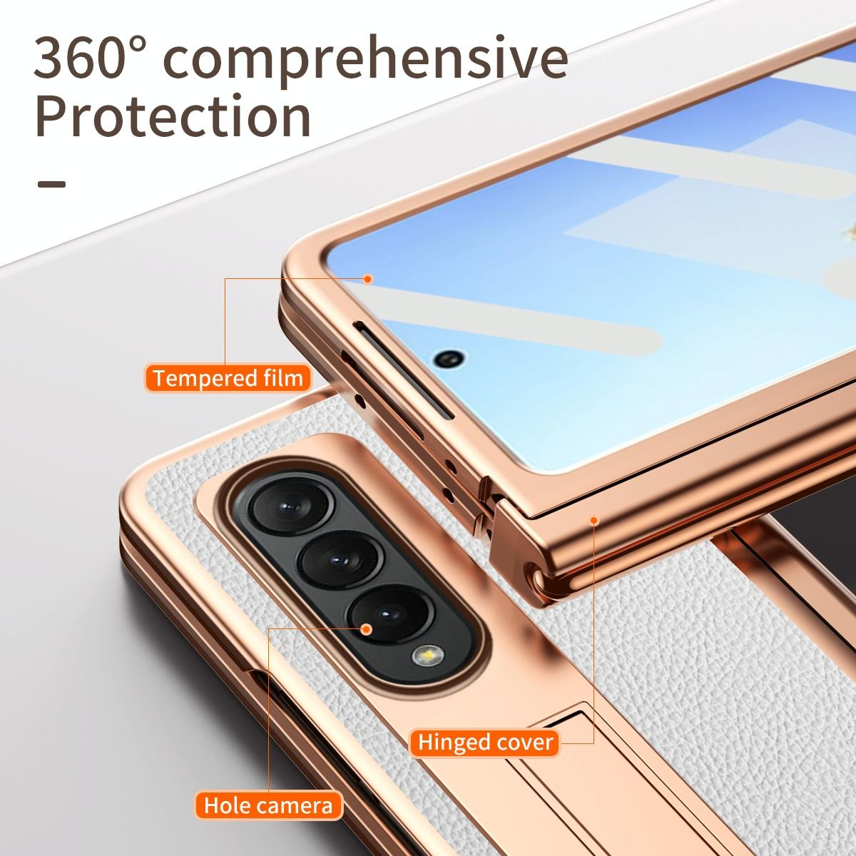 For Samsung Galaxy Z Fold4 5G Premium Litchi Leather Hinged Phone Case - With Pen - Blue