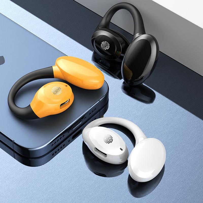 Waterproof Touch Control Wireless Earphones with Ear-hook for Sports - Yellow