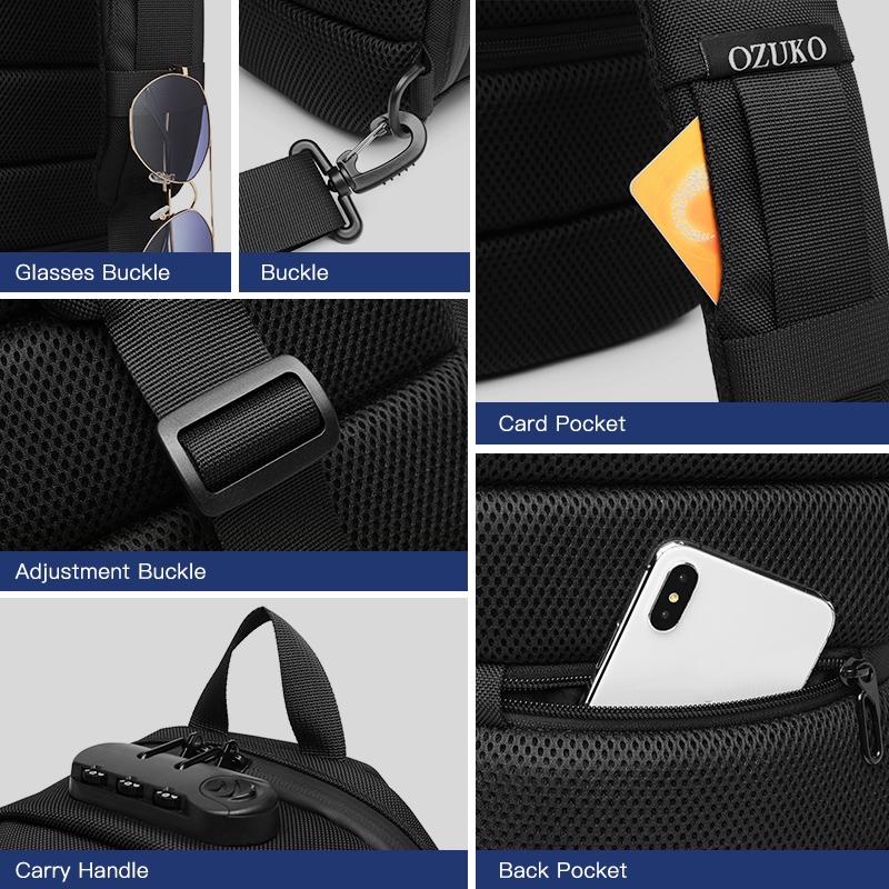 Waterproof Men Chest Bag Usb Charging Port Anti Theft Oxford Cloth Messenger Bag - Black