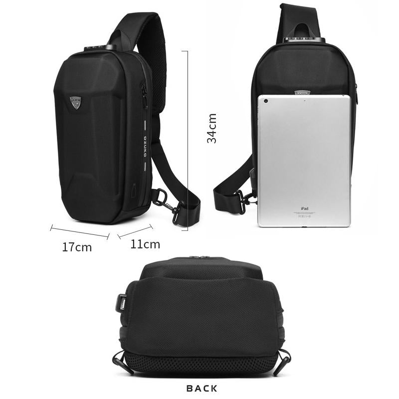 Waterproof Men Chest Bag Usb Charging Port Anti Theft Oxford Cloth Messenger Bag - Black