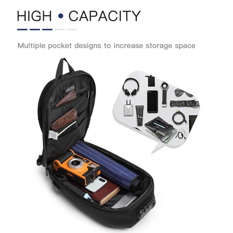 Waterproof Men Chest Bag Usb Charging Port Anti Theft Oxford Cloth Messenger Bag - Black