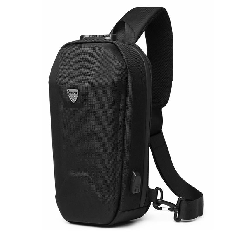 Waterproof Men Chest Bag Usb Charging Port Anti Theft Oxford Cloth Messenger Bag - Black