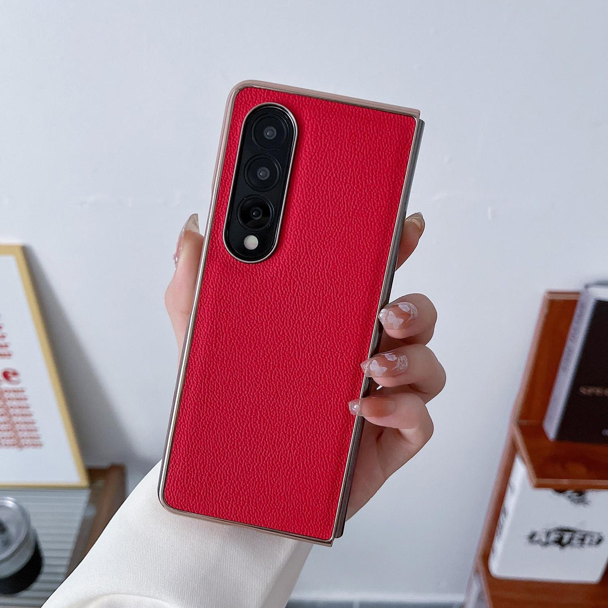 For Samsung Galaxy Z Fold4 5G Leather Phone Case - Nano Plating - Red