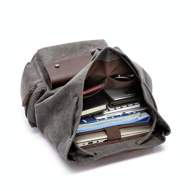 Student Canvas Backpack - Compact and Stylish - Khaki