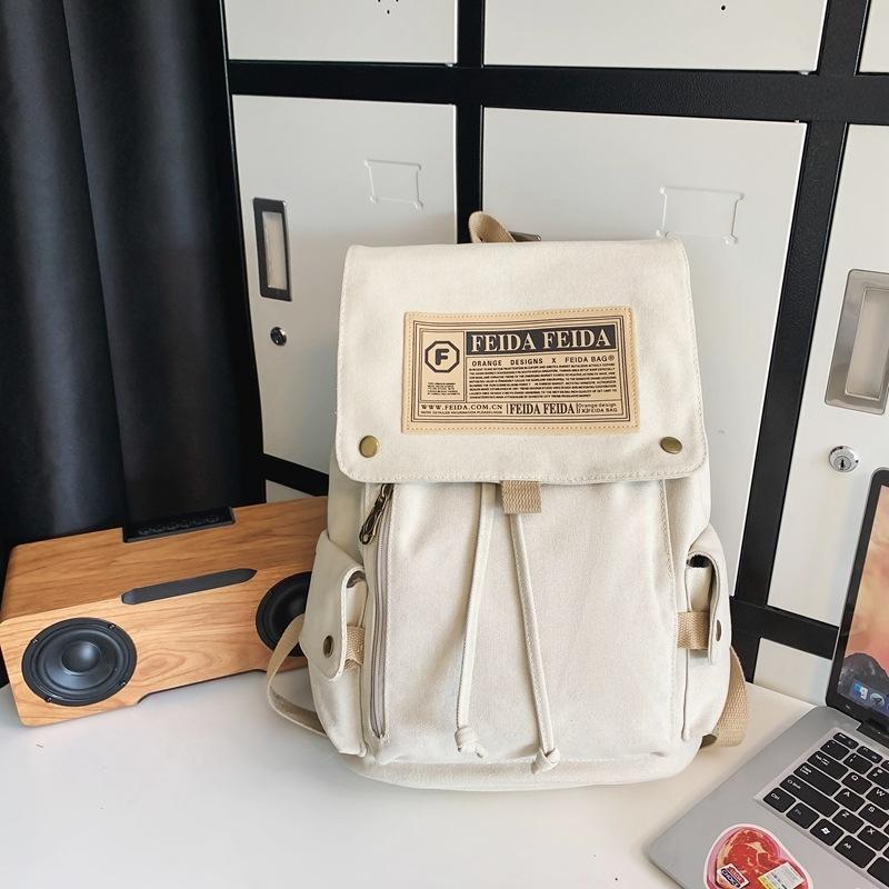 Large Capacity Canvas Backpack For Teens - White