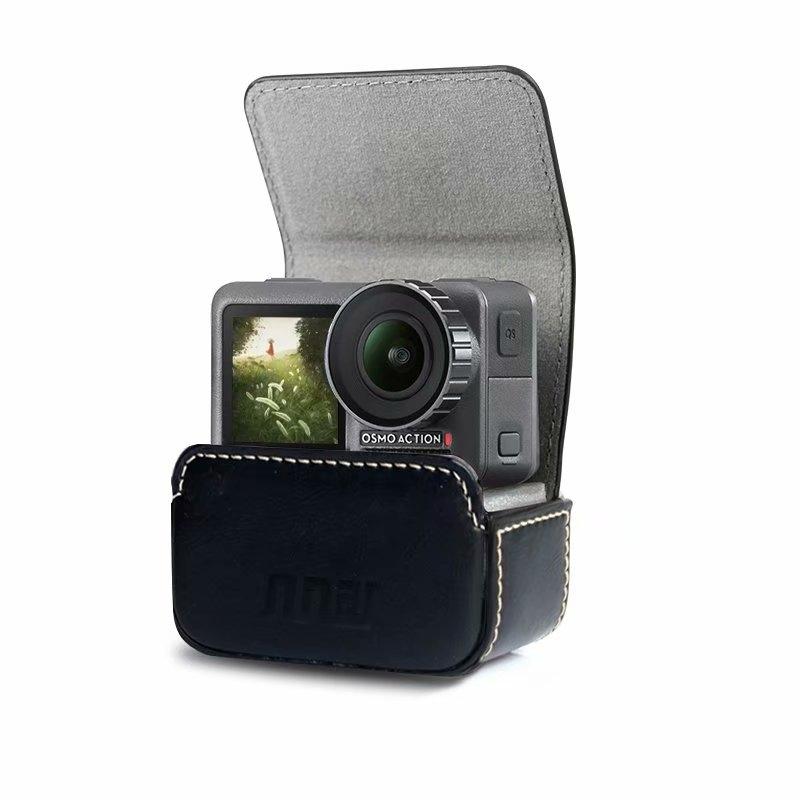 Waterproof Mini Leather Case for Dji Action Gopro Sjcam Xiaomi Mi Jia - Storage Box - Coffee