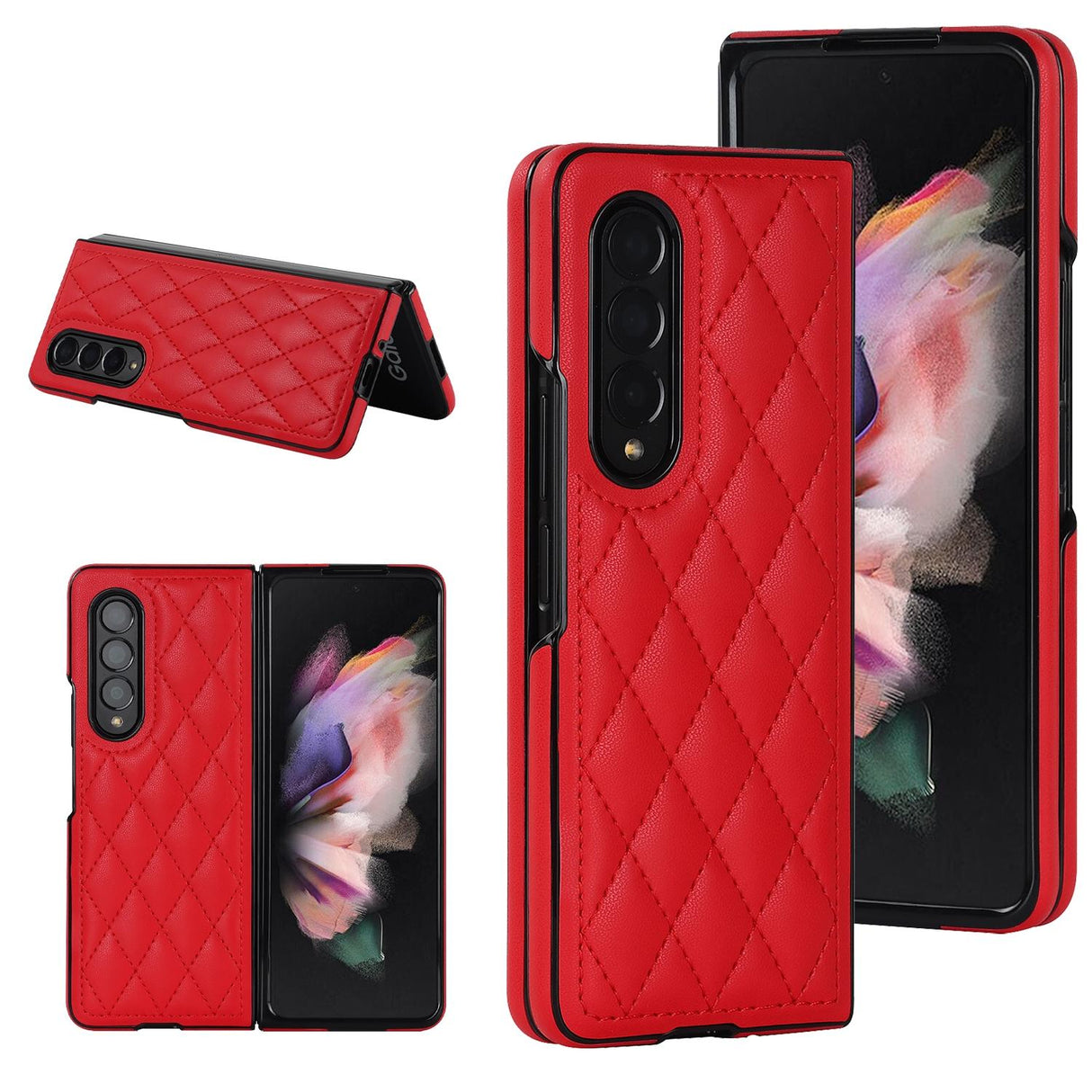 For Samsung Galaxy Z Fold4 5G Foldable Microfiber Phone Case - Rhombic Design - Red