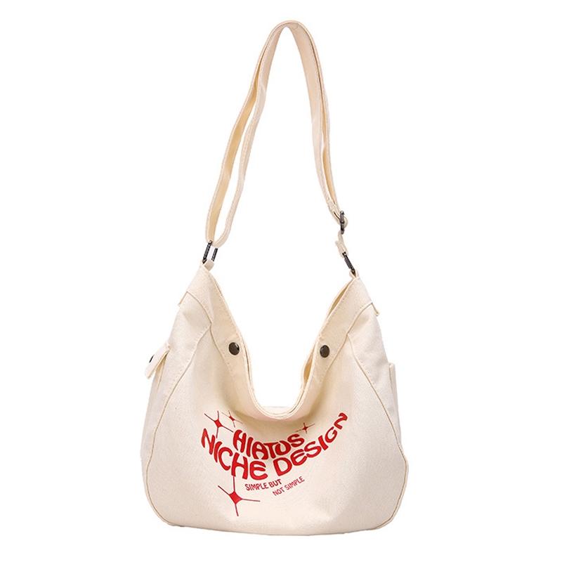 Printed Letter Canvas Tote For Women Spacious & Casual - Khaki