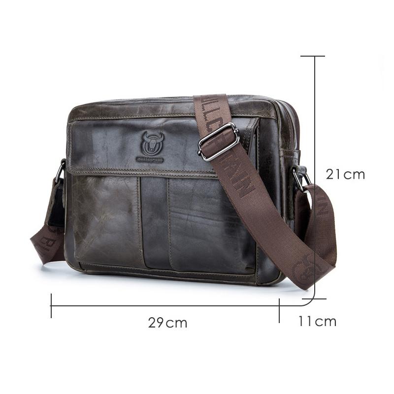 Men Leather Shoulder Bag Double Layer - Beige