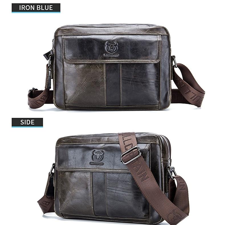 Men Leather Shoulder Bag Double Layer - Beige