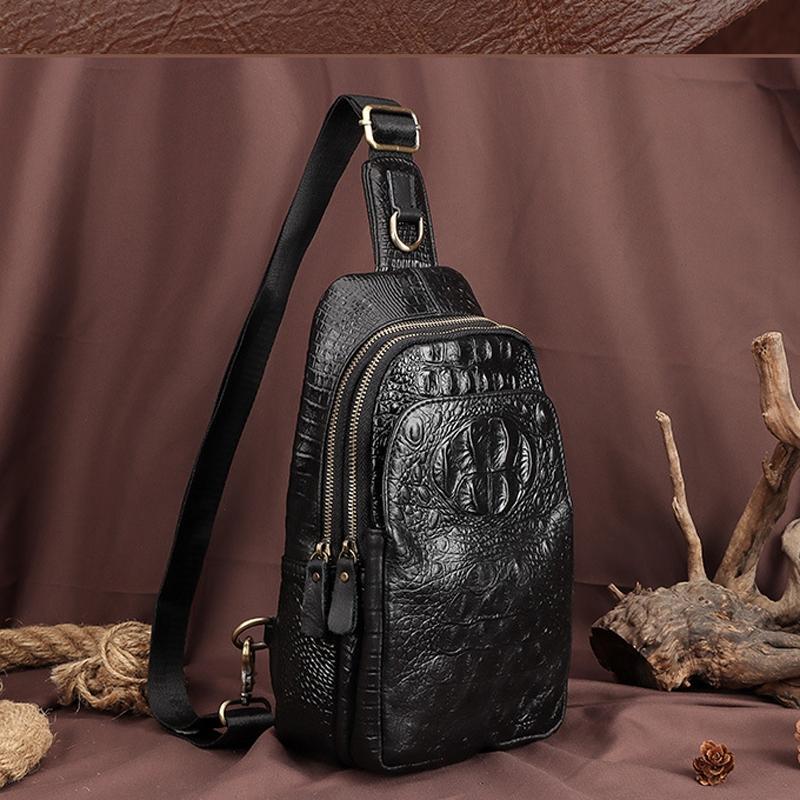 Leather Men Crossbody Bag - Light Brown