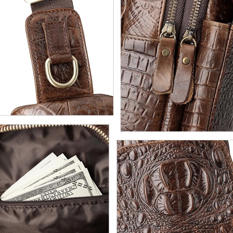 Leather Men Crossbody Bag - Light Brown