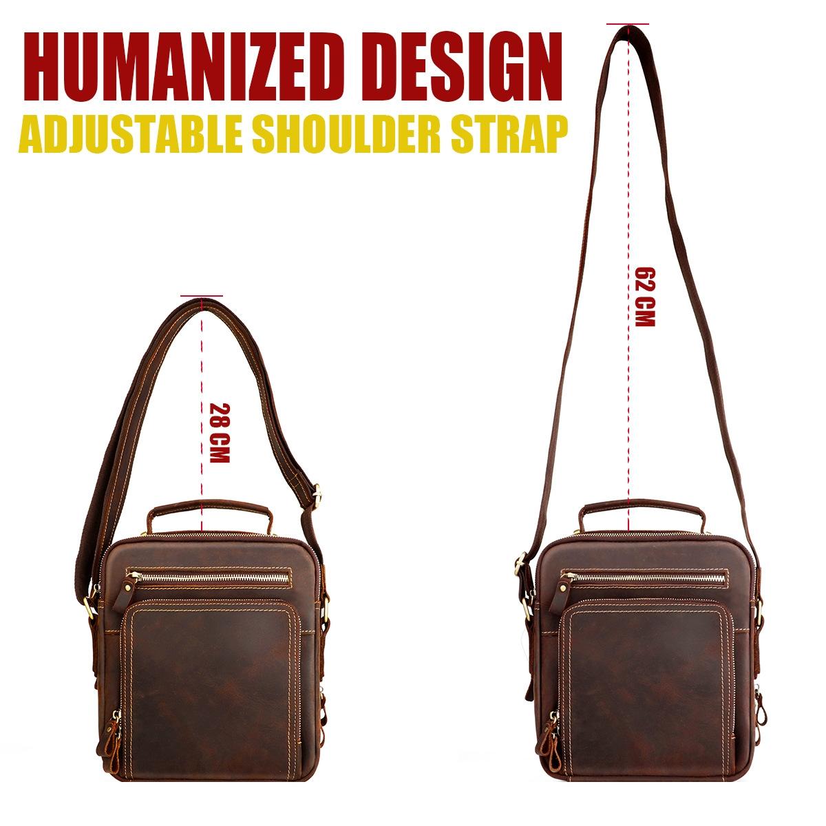 Men Crazy Horse Leather Crossbody Bag Durable & Stylish - Black