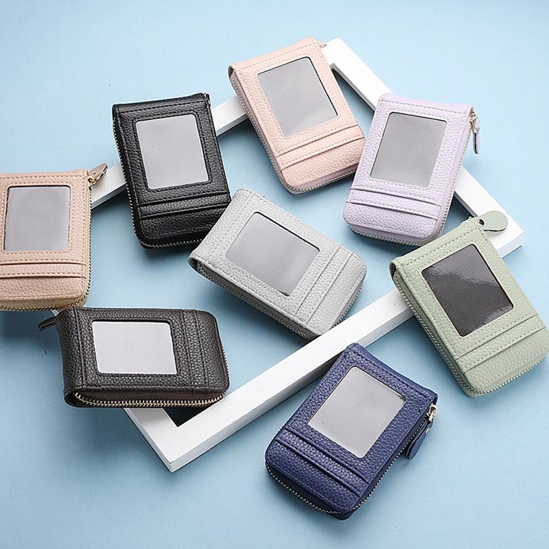 Multi Slot Short Card Holder With Zipper Coin Purse Pu Leather - Light Green