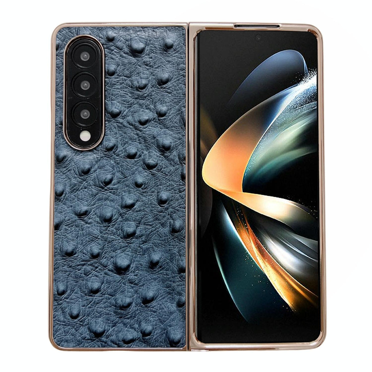 For Samsung Galaxy Z Fold4 5G Ostrich Leather Phone Case - Blue