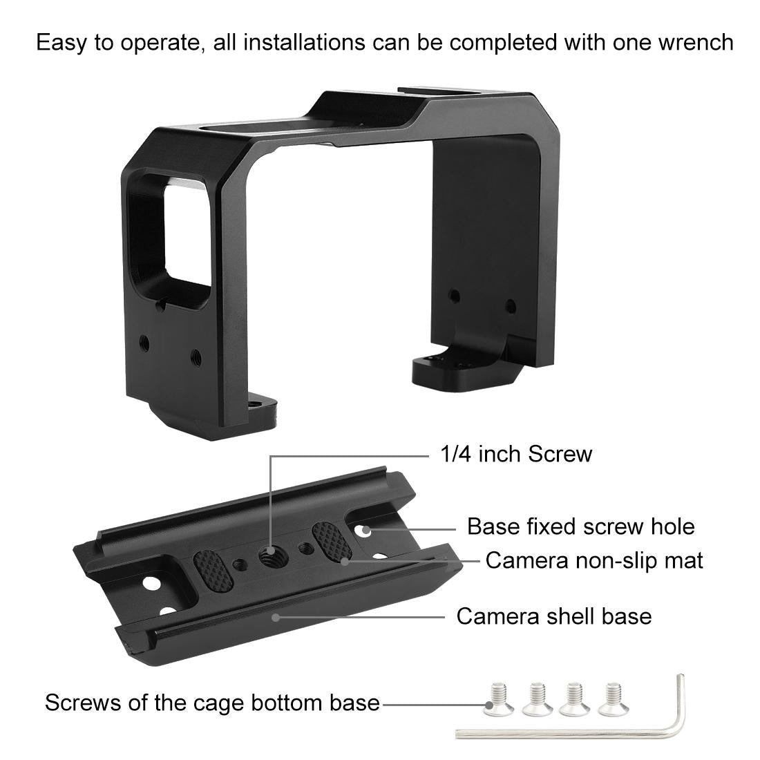 Aluminum Frame Cage for Insta360 one r with Cold Shoe and Tripod Base - Black