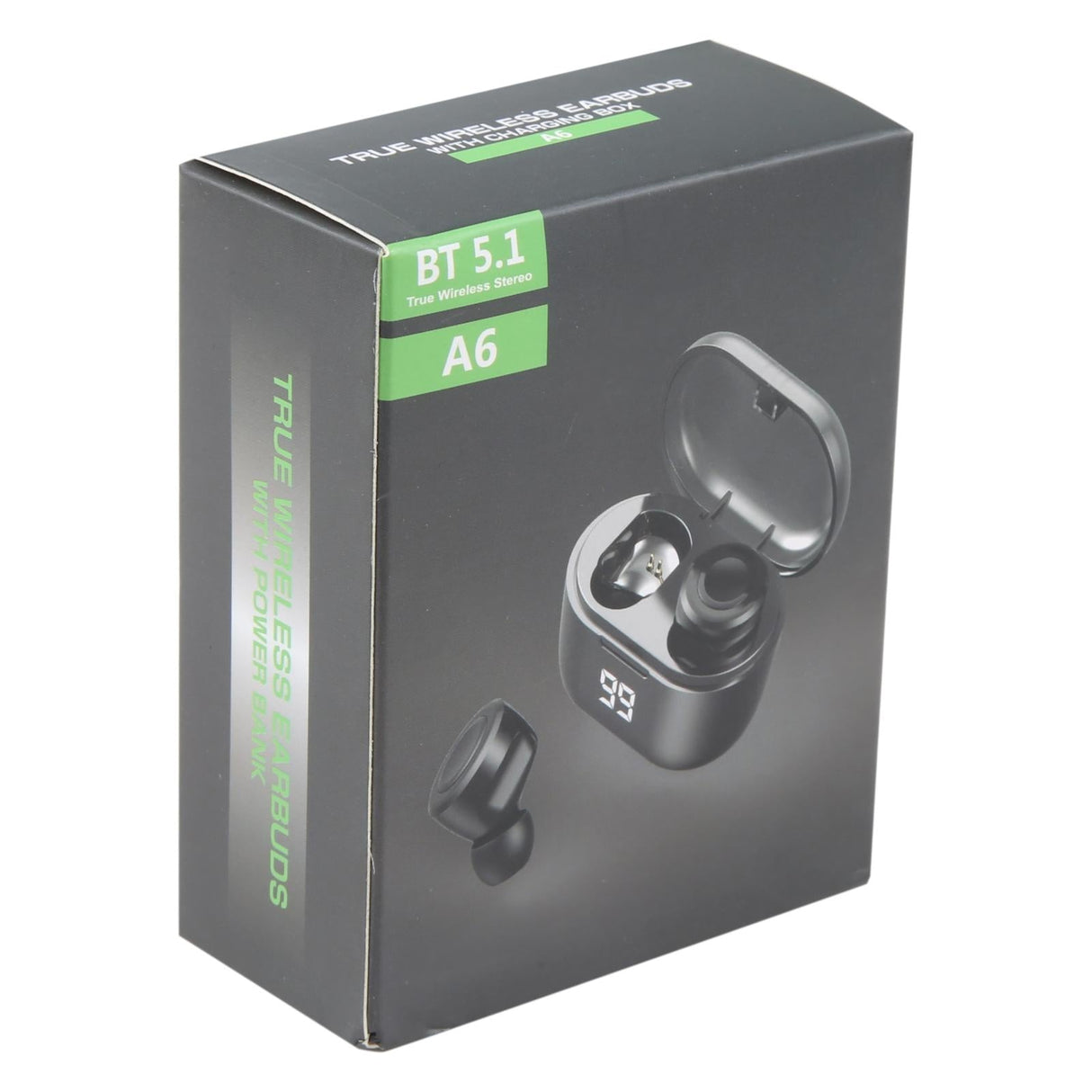 Black A6 True Wireless Earbuds + Charging Box