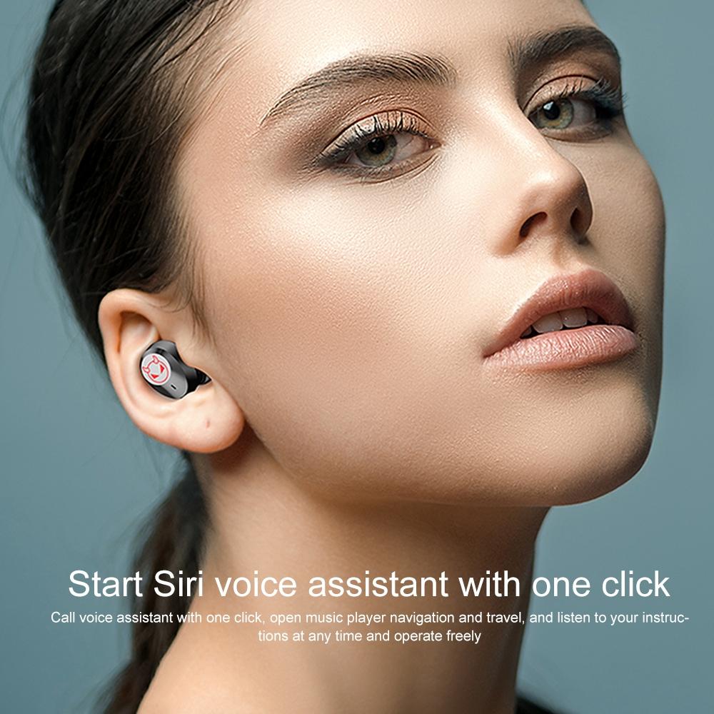 Intelligent Noise Reduction Bluetooth Earphones with Touch Control and Battery Display - Black