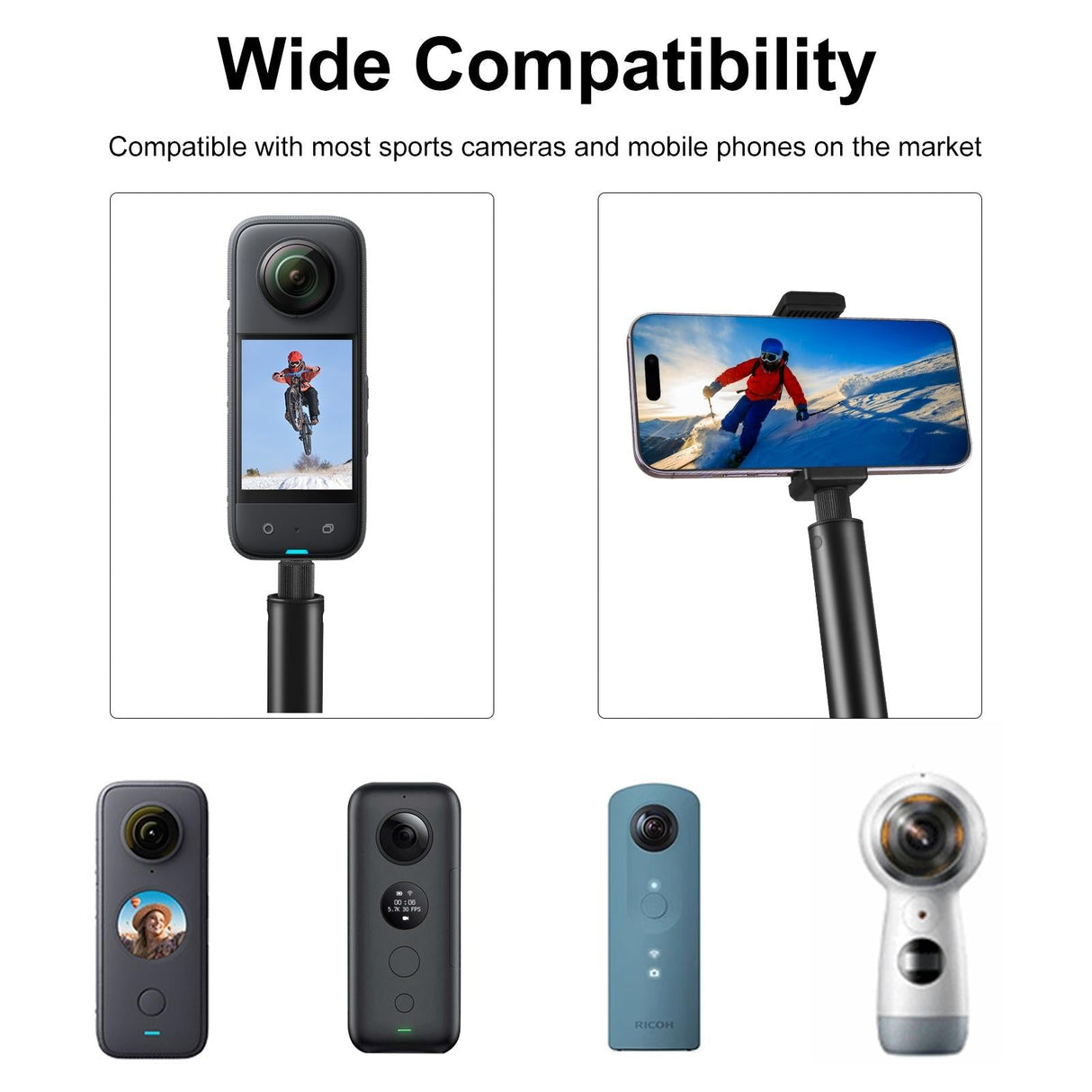 2m Extendable Selfie Stick for Insta360 one Rs X2 X3 X4