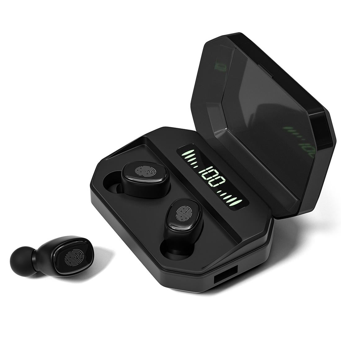 Wireless Bluetooth 5.0 Earbuds with Touch Display & Charging Case - Black