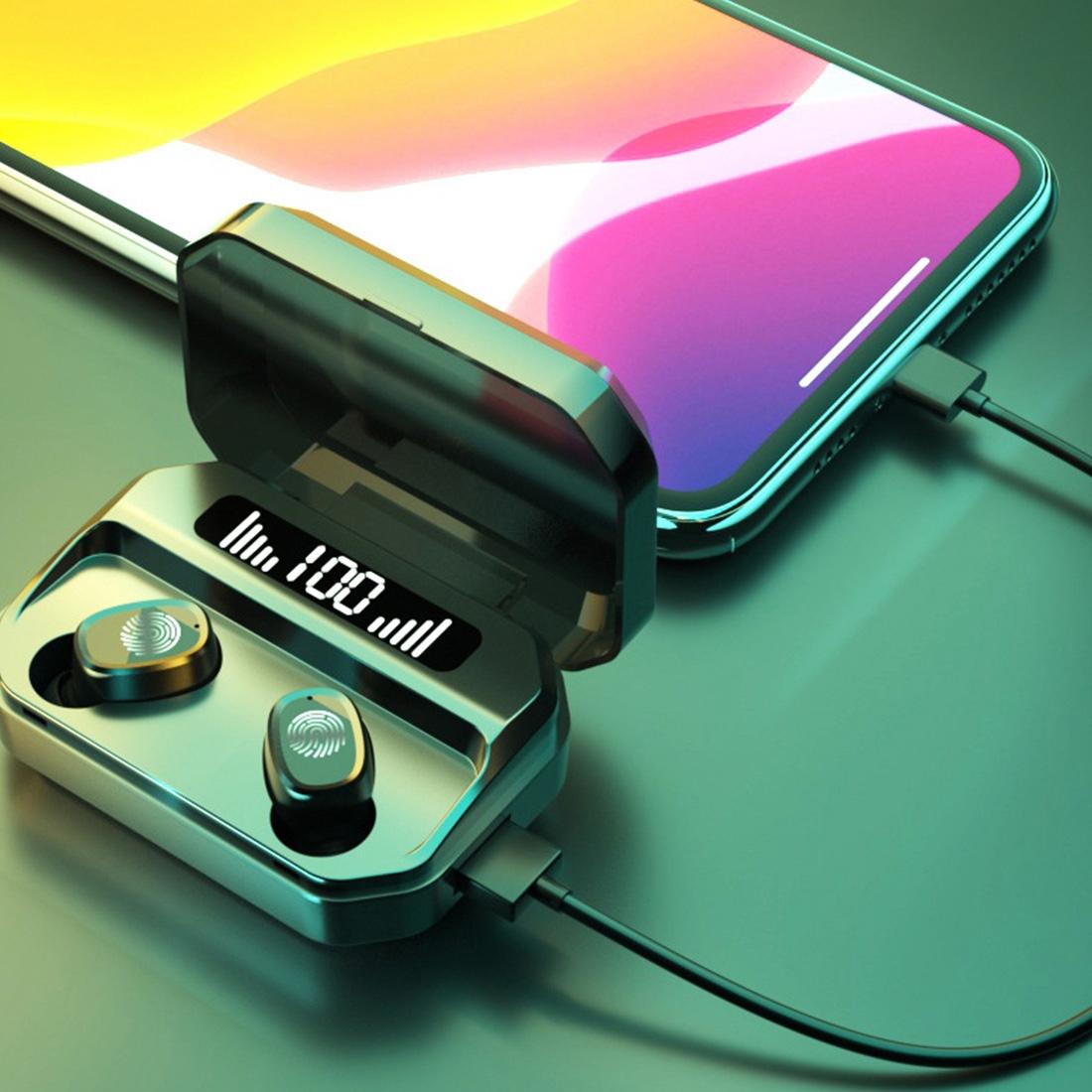 Wireless Bluetooth 5.0 Earbuds with Touch Display & Charging Case - Black