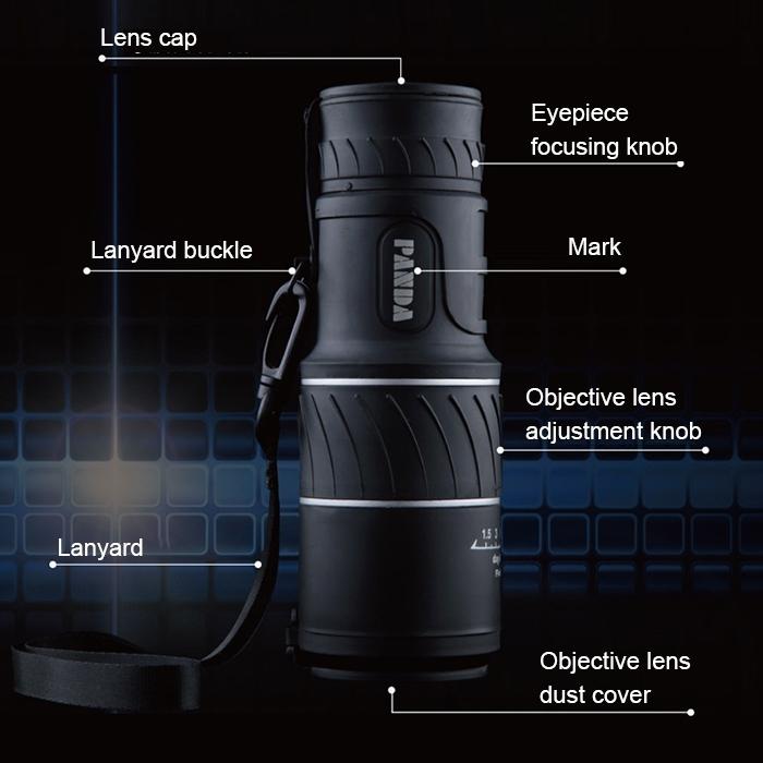 High Definition Night Vision Monocular Telescope - 40X60 12X Pocket Focusing - Black