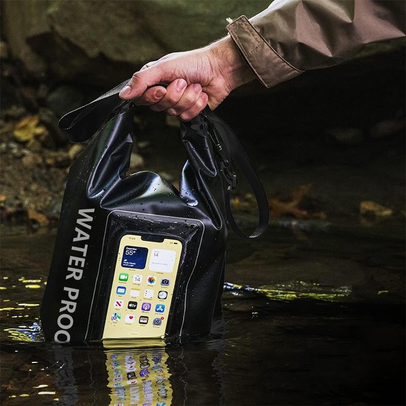 2 In 1 Waterproof Crossbody Phone Bag For Outdoor Cycling Swimming 2L Capacity - Black Green - 5L