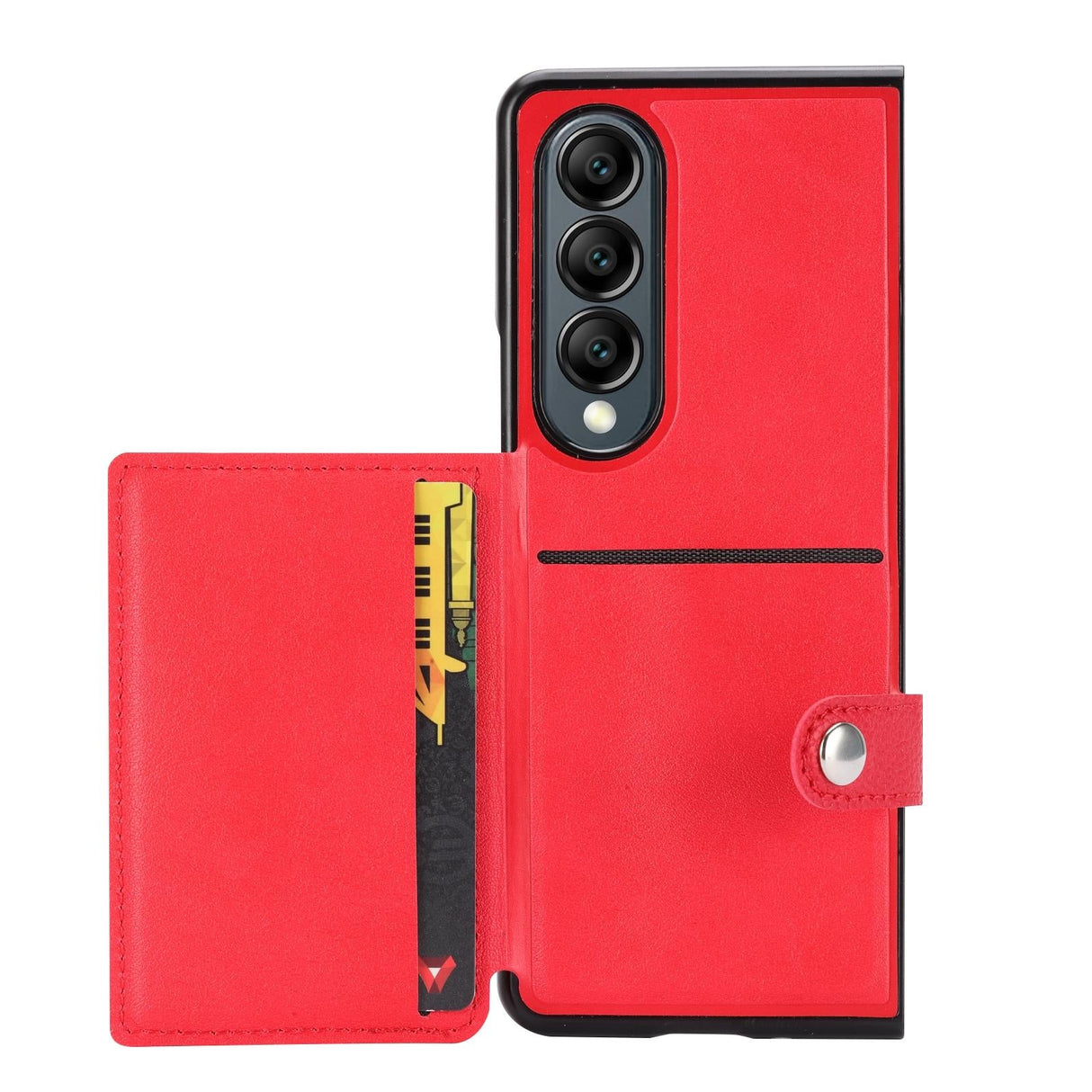 For Samsung Galaxy Z Fold4 5G Samsung Galaxy Z Fold4 Litchi Pattern Single Button Card Holder Phone Case - Red