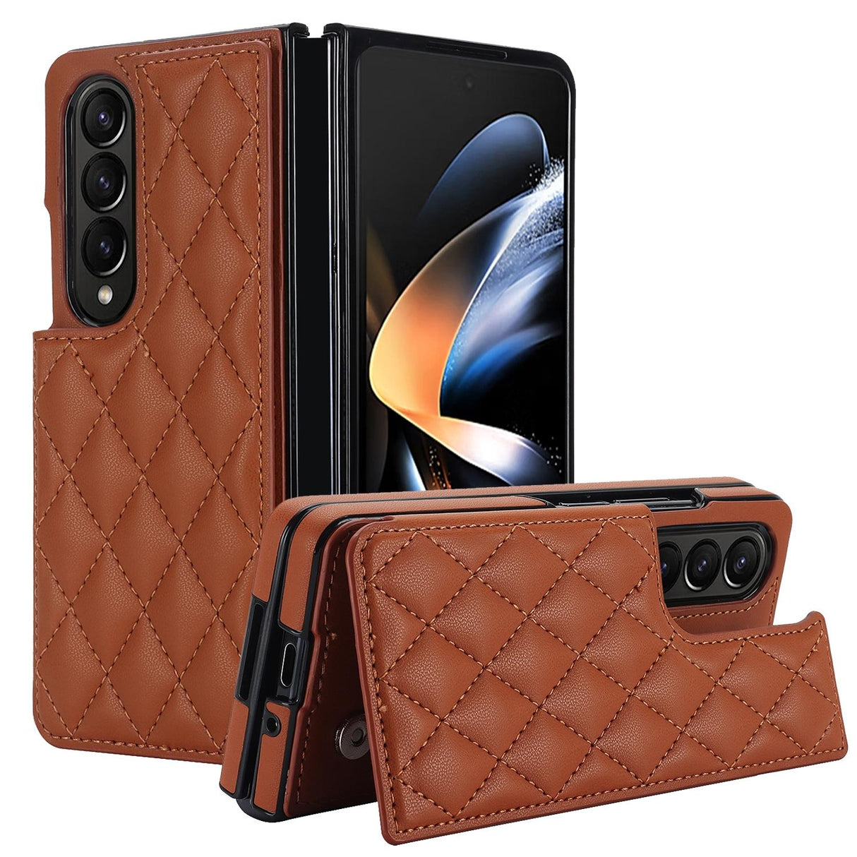 For Samsung Galaxy Z Fold4 5G Foldable Full Coverage Double Buckle Pu Phone Case - Brown