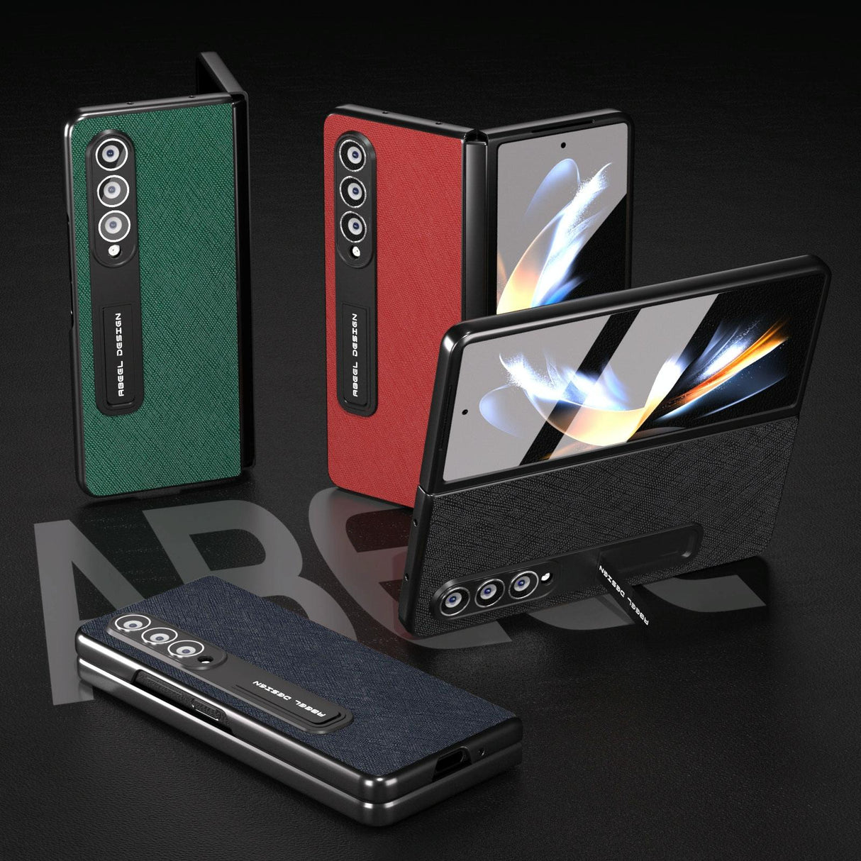 For Samsung Galaxy Z Fold4 5G Cross Texture Leather Phone Case With Holder - Green