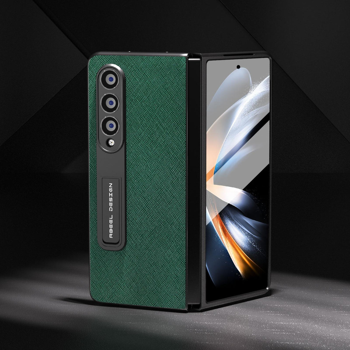 For Samsung Galaxy Z Fold4 5G Cross Texture Leather Phone Case With Holder - Green