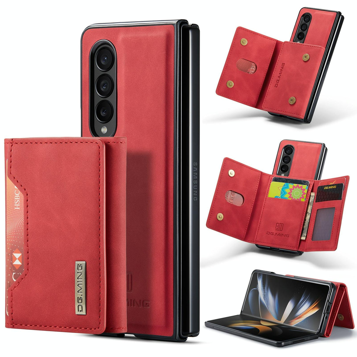 For Samsung Galaxy Z Fold4 5G Multi-Card Phone Case - Fits Dg.Ming M2 Series - Red