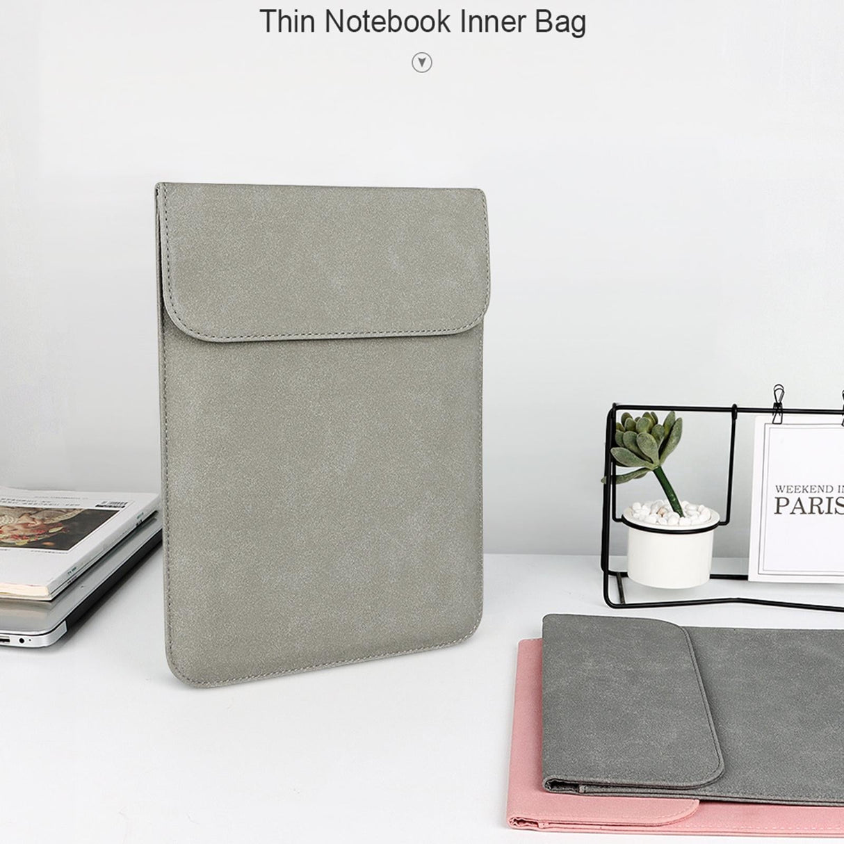 13.3 Inch Ultra-thin Notebook Liner Bag with Small Bag - Perfect for On-the-go - Light Grey