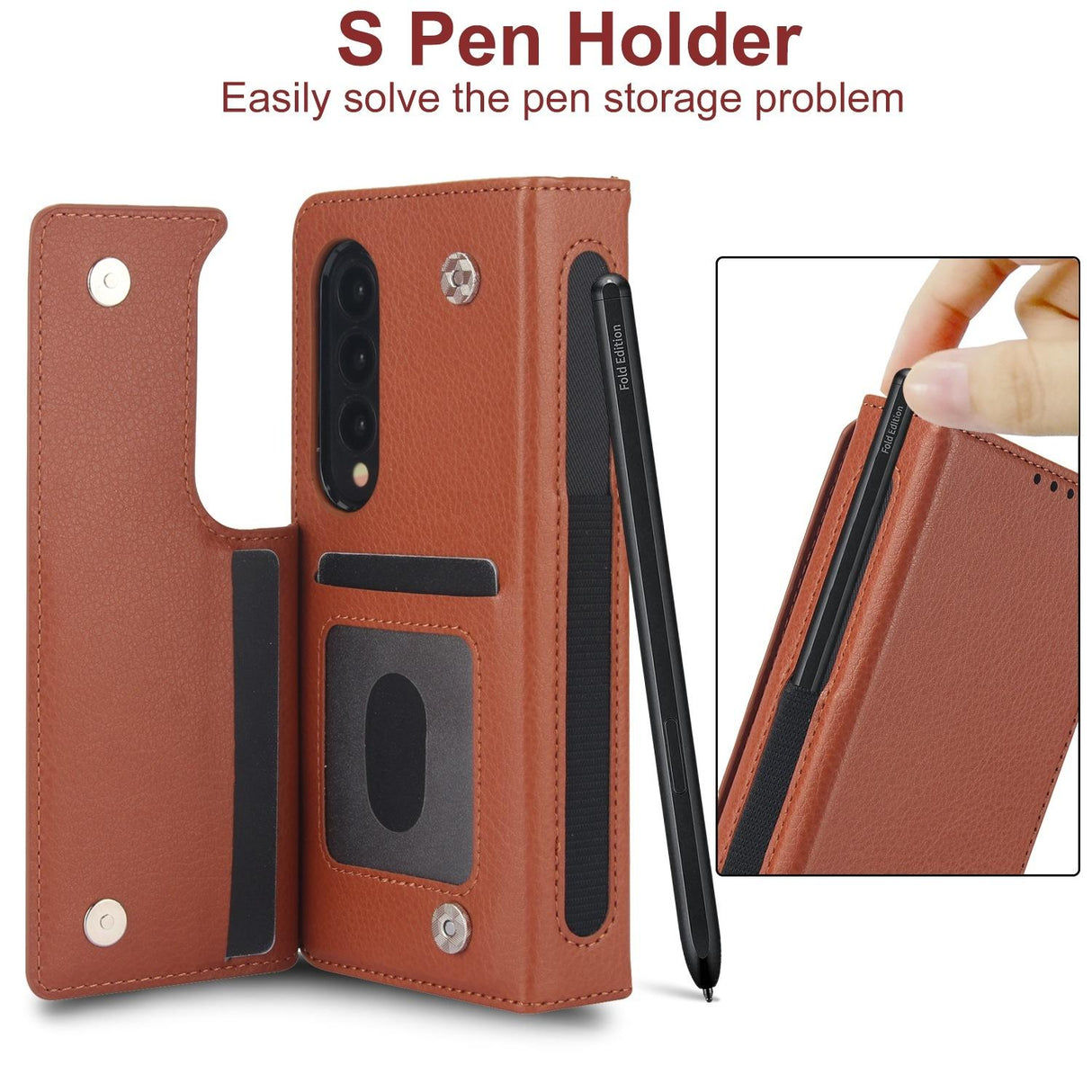 For Samsung Galaxy Z Fold4 5G Leather Phone Case With Pen Slot - Black