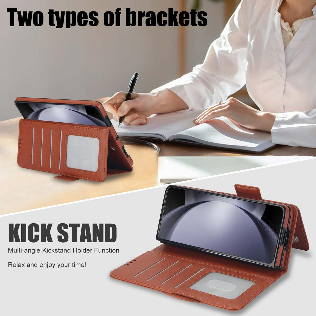 For Samsung Galaxy Z Fold4 5G Leather Phone Case With Pen Slot - Black