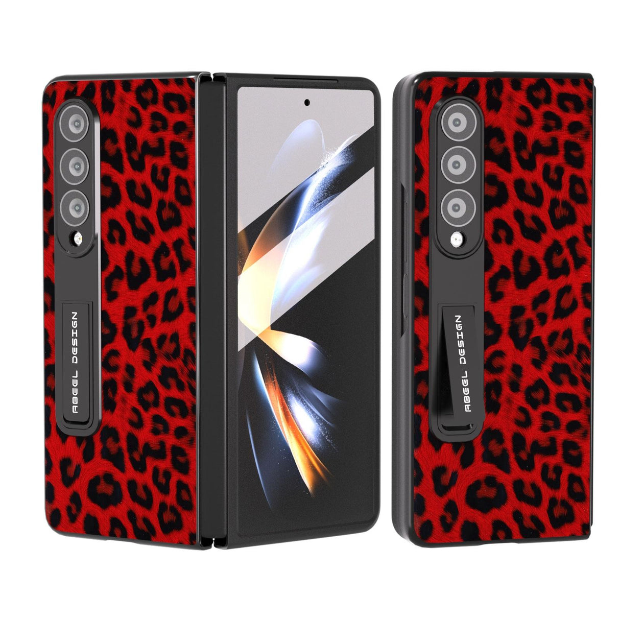 For Samsung Galaxy Z Fold4 5G Leopard Print Phone Case With Holder - Red