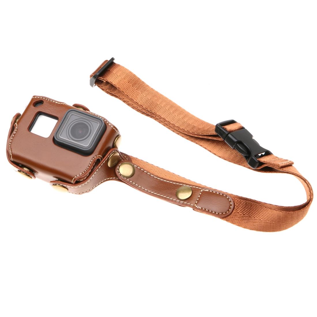 Leather Housing Case with Neck Strap and Buttons for Gopro Hero7 / 6 / 5 - Black - Black
