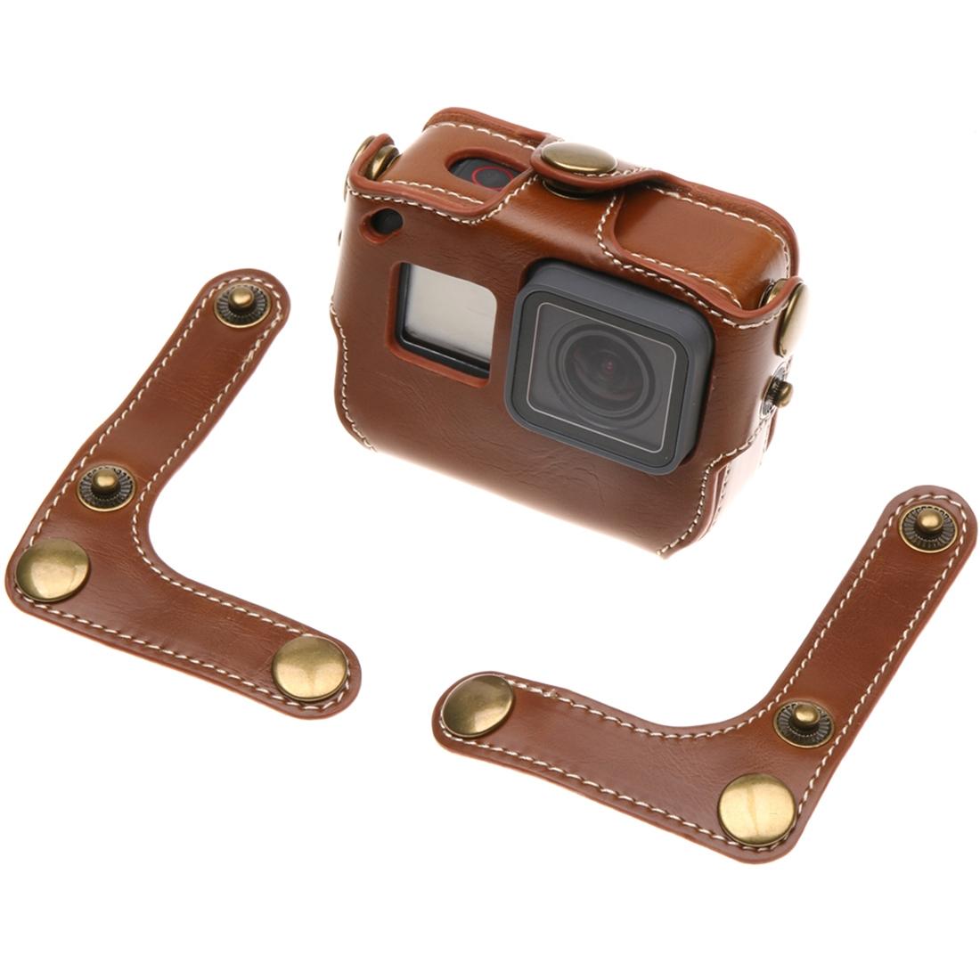 Leather Housing Case with Neck Strap and Buttons for Gopro Hero7 / 6 / 5 - Black - Black