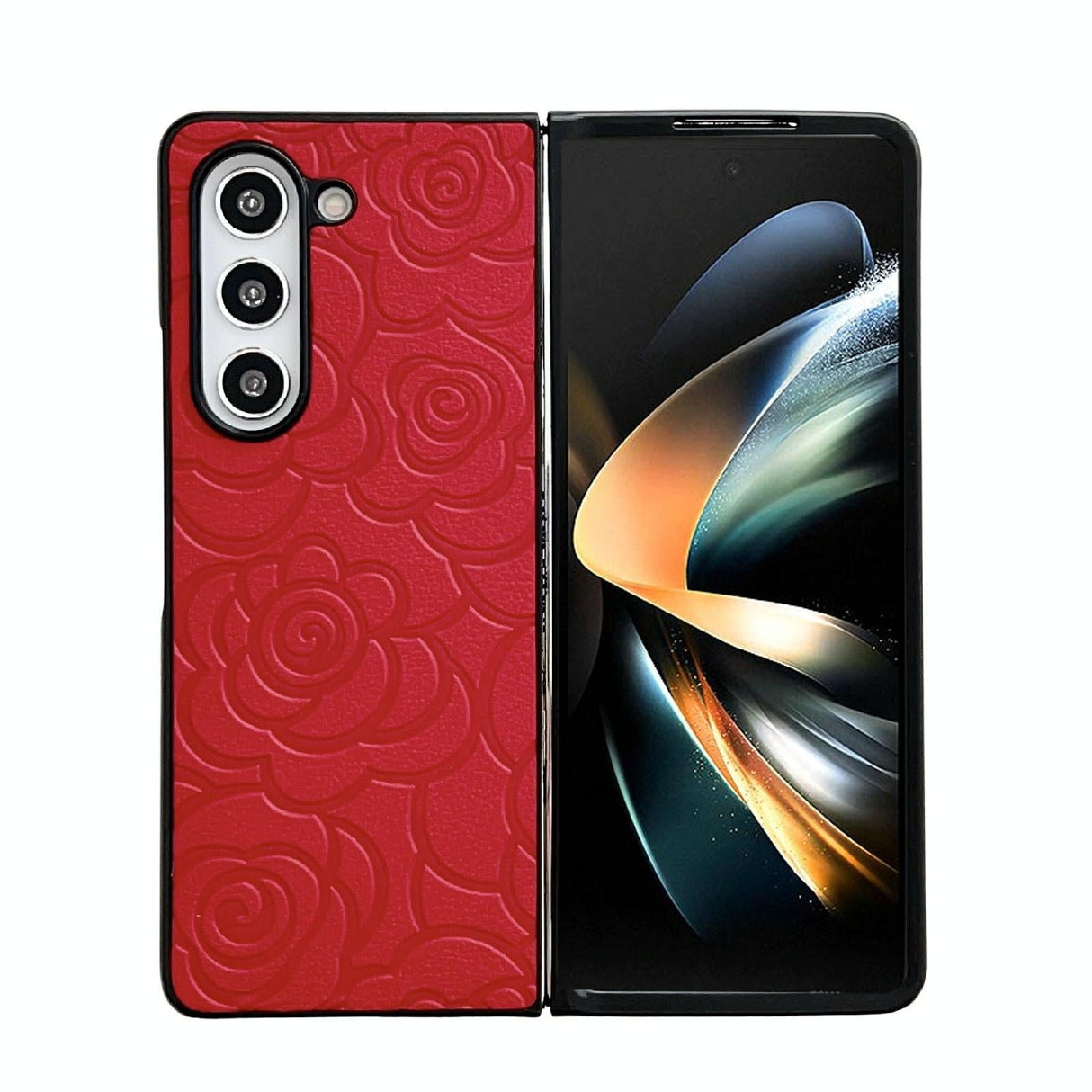 For Samsung Galaxy Z Fold4 5G Floral Print Protective Phone Case - Red