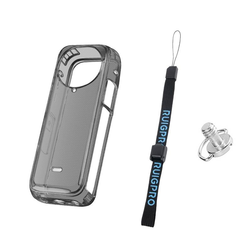 Clear Soft Tpu Protective Case for Insta360 X4 - 1.5mm Thickness - Clear Black - With Hand Strap
