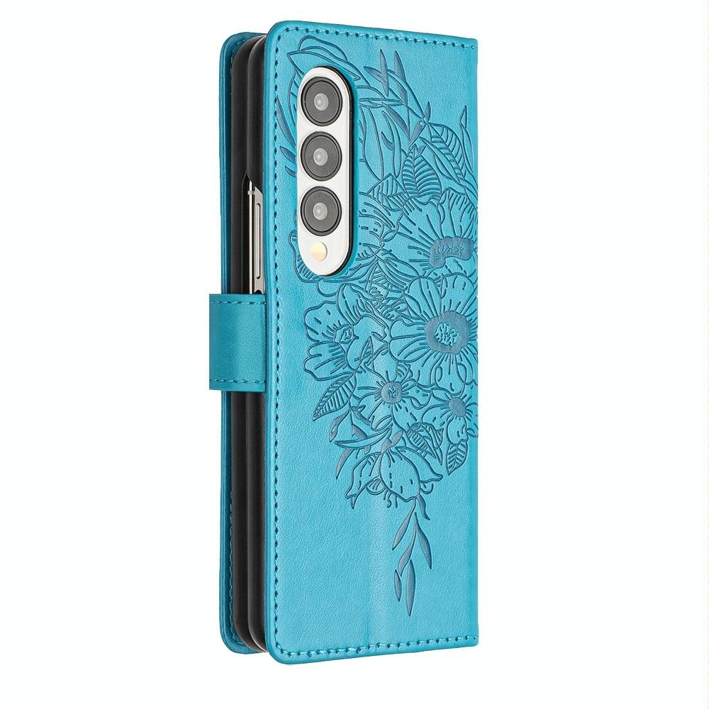 For Samsung Galaxy z Fold4 5G Butterfly Embossed Leather Phone Case - Blue