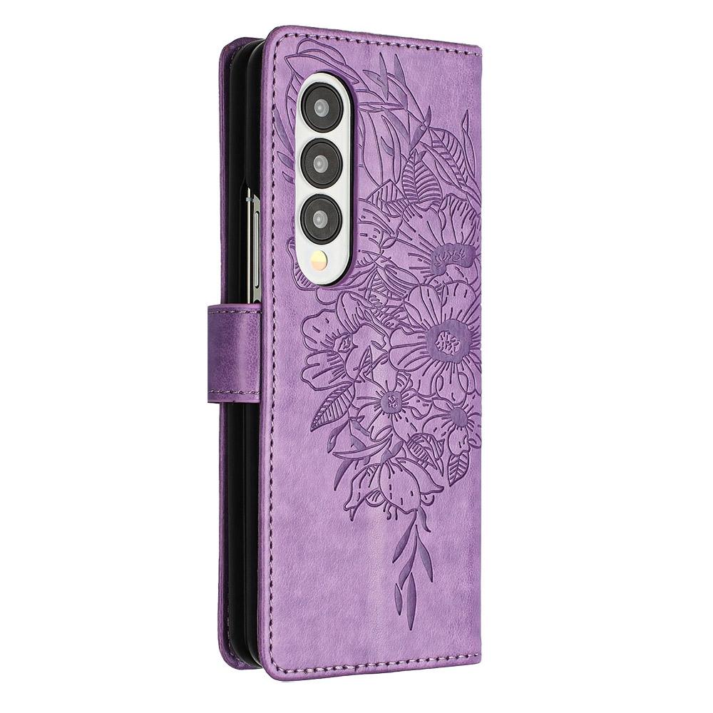 For Samsung Galaxy z Fold4 5G Butterfly Embossed Leather Phone Case - Blue